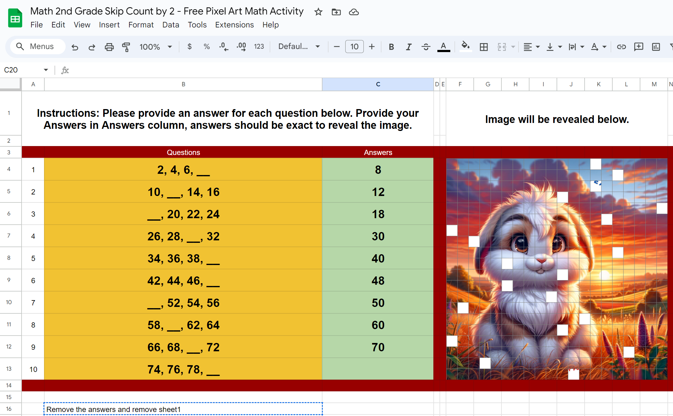 Pixel Art Math Activity Skip Count by 2 even numbers.